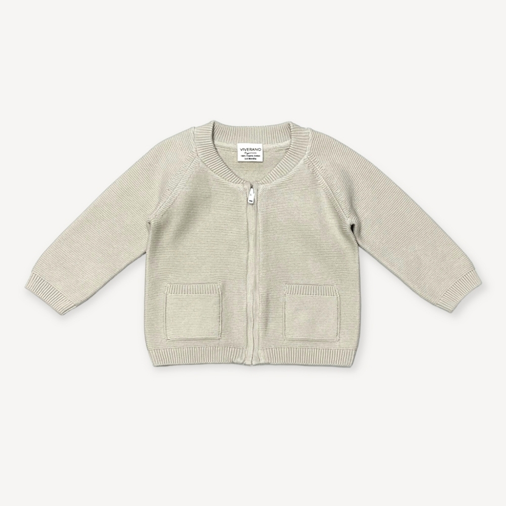 Kids Zip-Front Knit Jacket in Light Beige